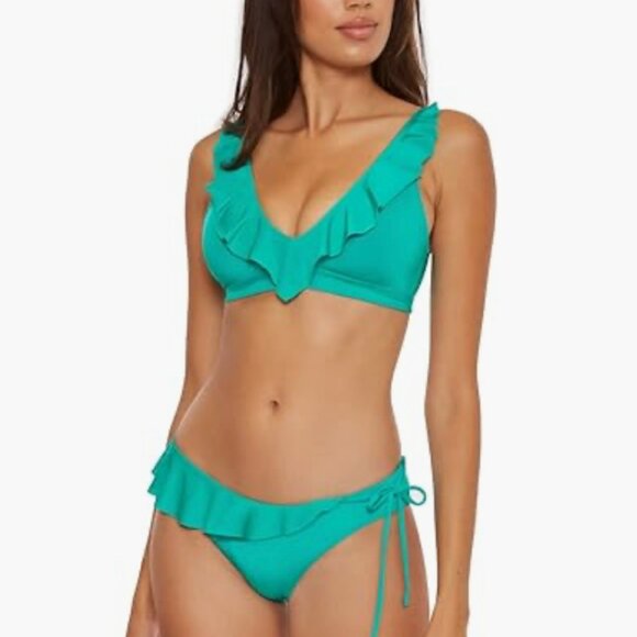 by Rebecca Virtue Socialite Ariella Ruffle Halter Top Jasper Green Size L 8267 - Picture 1 of 2